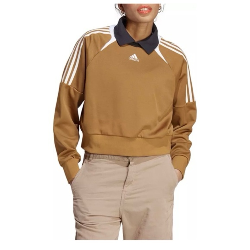 Adidas Tiro Suit Up Track Sweatshirt Gold Collard Relax Fit Cropped Womens Small